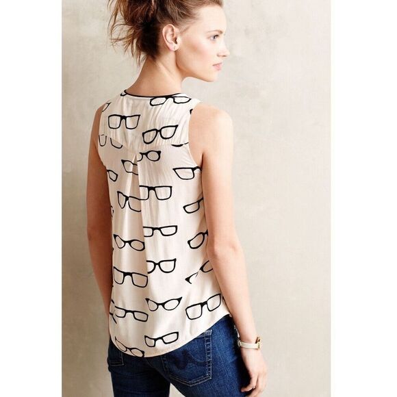 Anthropologie by Maeve Reading Glasses Print Size 0 Kitsch Boho Nerd NWOT - Picture 2 of 5